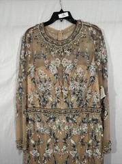 NWT $798 Mac Duggal [ 14 ] Floral Embroidered Long Sleeve Trumpet Gown Nude Q624