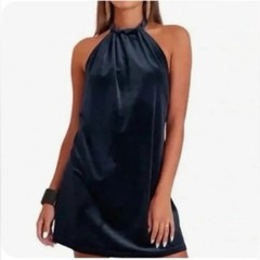 1070 – Bishop & Young -Velvet Halter Mini Dress Navy- NWT