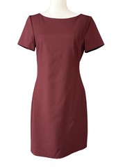 M.M. Lafleur Sheath Dress Womens 6 Red Wool Twill Short Sleeve Work Pockets