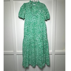 Crown & Ivy Green White Paisley Clip Dot Tiered Midi Dress Womens Small Pockets