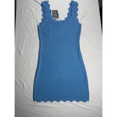 Double Zero Knit Mini Dress Womens Medium Blue NEW Scalloped Trim DZ25A938
