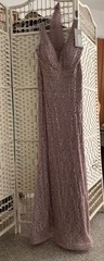 Mauve Sequin Lace V-Neck Sleeveless Lined Long Formal Gown Dress M