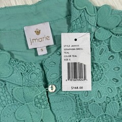J.Marie Womens Size Small Pastel Teal Seraphina Floral 3D Lace Long Sleeve Dress