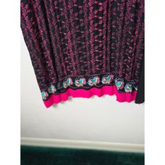 Indian Embroidered Kurta Dress Ethnic Boho Tunic Black Pink Floral Size Small