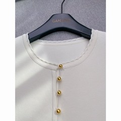 Sandro Short-sleeved Golden Buckle Assembling Pleated Dresses