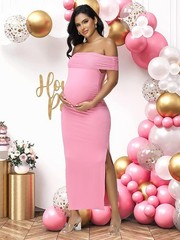 JustVH Women&rsquo;s Mesh Off Shoulder Sleeveless Split Party Midi Dress Pink XL