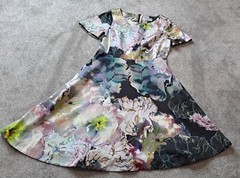 COAST – Purple Floral Patterned Structured Cotton Fit & Flare Dress – Size 10