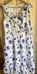 Blueberi Boulevard Ruffle Floral Midi Dress XL White Navy Embroidered Cottage