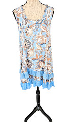 PAPILLON Sun Dress SMALL Blue White Brown Floral 100% Viscose (Rayon) Beach