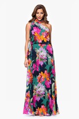 Xscape Green Multi Pleated Chiffon Floral Scarf Blouson Maxi Dress Size 10 $259