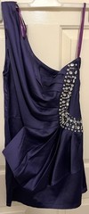 Beautiful Purple Diamanté one Shoulder Style Gathered Ruched Dress – Size 12