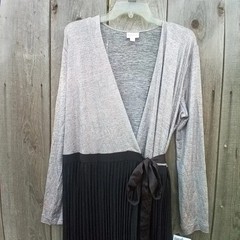 LuLaRoe DeAnne Fully Wrap Long Sleeves Maxi Dress XL Silver-Gray Top Black Skirt