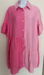 Shein Womens Medium Two Tone Pink Mini Shirt Dress Short Sleeve Cute Summer