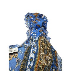 Dusty Blue Boho Floral Maxi Dress Women&rsquo;s Medium Smocked Waist Ruffle Sleeve