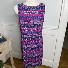 Columbia Pink Blue Geometric Aztec Sleeveless Shift Dress AK1422 Womens Large