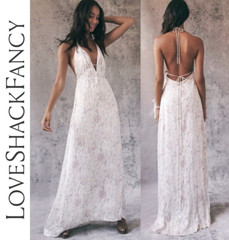 LoveShackFancy Cabane Silk Asymmetric hem Halter Maxi Dress in Biscotti M $625