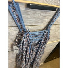 American Eagle Floral Lace Up Back Mini Dress Blue Pink Ditsy Babydoll XS NEW