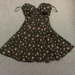 Windsor Women&rsquo;s Dress Size S Black Pink Ditsy Floral Print Strapless Mini A-Line
