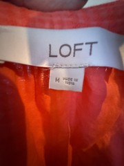Loft Lightweight Lined Orange Ruffle Sleeve V Neck Dress Medium