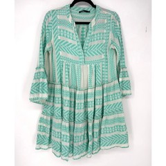 Devotion Twins Embroidered Ella Dress in Aqua Blue and White Cream Size XS