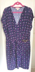 Michael Kors Navy & Purple Wrap Dress Brown Strap Gold Buckle 1 XL V-Neck EUC