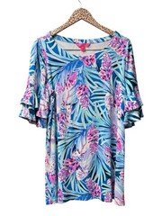 Lilly Pulitzer Lula MiniDress Peacock TweetHearts Tropical Floral Blue Pink XL
