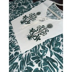 Rusttydustty Green White Tropical Print Embroidered Boho Beach Midi Dress XL NWO