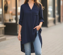 NWOT Lush XS Navy Split-Neck Dress Roll-Tab Sleeves Stand-Up Collar w/Pockets