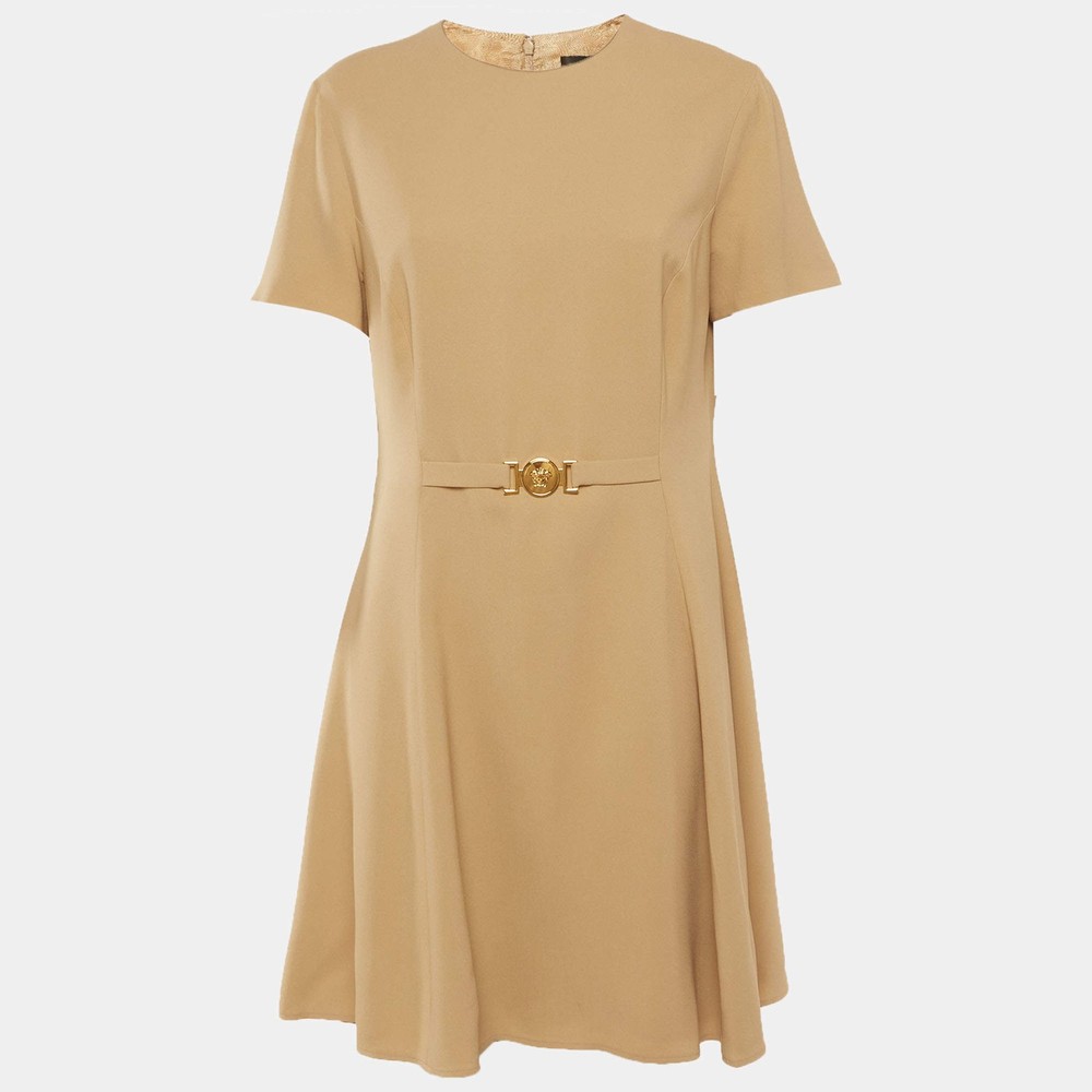 Versace Beige Crepe Medusa 95 Mini Dress L
