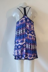 Womens En Creme Black Purple Blue (Item-821) Tie-Dye Boho Tunic Dress S
