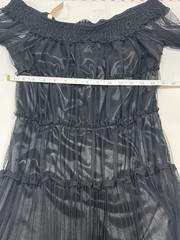 Sheer Off-Shoulder Black Midi Dress with Pleated Skirt wedding party Gothic ￼