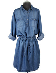 Gloria Vanderbilt women&rsquo;s blue Ashleigh roll tab sleeve tie waist shirt dress L