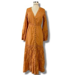 Nine Lives Bazaar Women&rsquo;s Apricot Midi Dress Mustard Yellow sz AU 10/US 6/M
