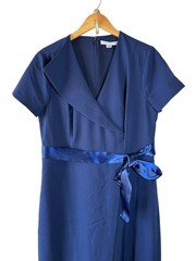 Kay Unger Navy Blue Wide Leg Jumpsuit Dress Overlay Formal Size 18 Black Tie