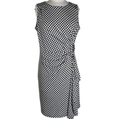 Michael Kors Black White Checkered Ruched Side Buckle Sheath Dress Large