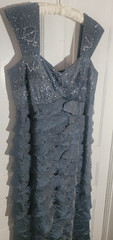 EUC Shimmering Blue Tiered Ruffle Sequins Beaded Formal Gown Dress Maxi 14 LG