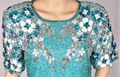 SILK! STÉNAY size 8 aquamarine beads sequins faux pearls dry clean only