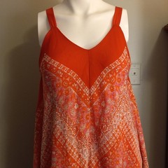 My Michelle Hanky Hem Boho Dress M Orange Pink Festival Indie Fairycore Vacay