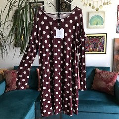 AGNES & DORA size XXL Burgundy Stretch Jersey Textured Dot Ruffle Dress NWT