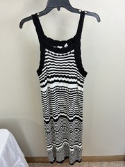 Joie Black White Striped Knit Crochet Dress Size L Designer Resort Beachwear