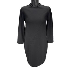 HENRIK VIBSKOV Minimalist Long Sleeves Mock-Neck Black Shift Dress w/ Pockets S
