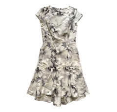 Charlotte Brody A-Line Sheath Dress Womens 4 Gray White Floral Fit & Flare Silk