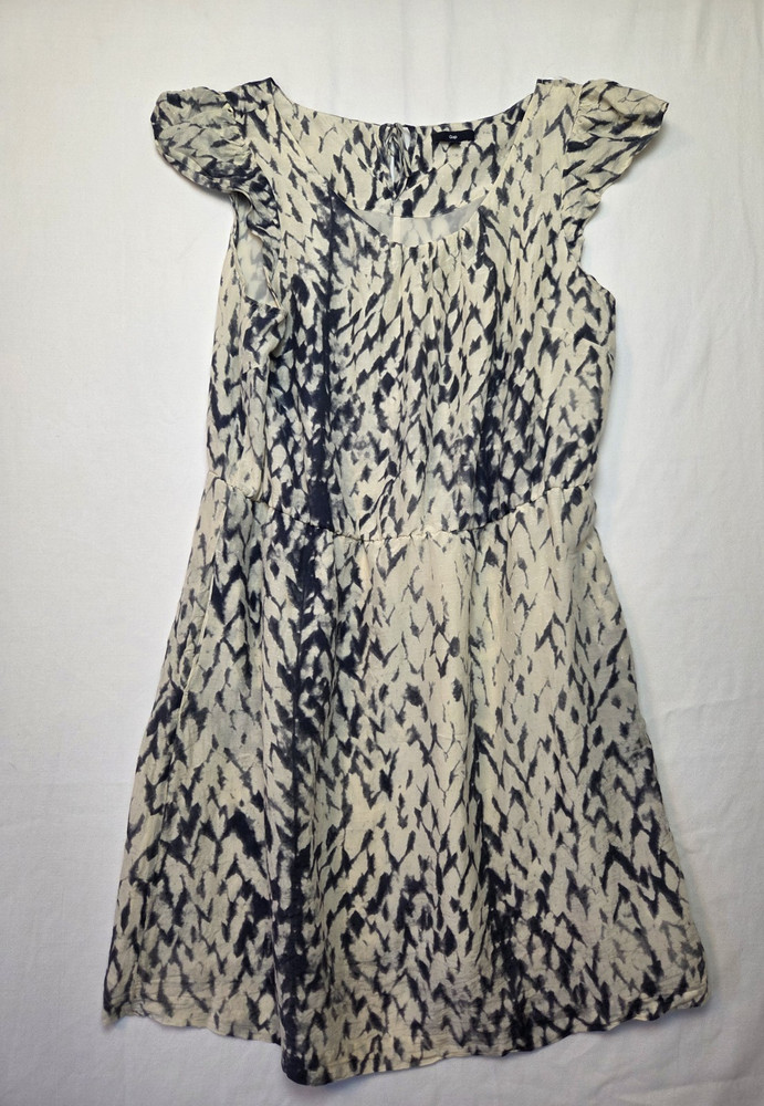 Gap Womens Tie Dye Gray Print Scoop Neck Tie Back Flutter Sleeve A-Line Dress XL
