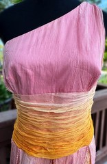 NWOT PLUS Laundry Shelli Segal Silk Chiffon Pink Orange Beads One Shoulder Dress