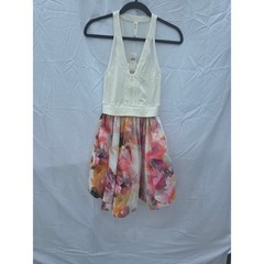 Daily Practice by Anthropologie Floral Mixed Media Zip Front Dress Ivory XXS NWT