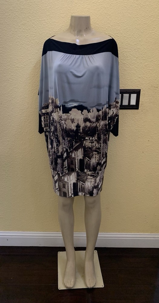 BCBGMAXAZRIA Size Medium Architecture Print Batwing/Dolman Sleeve Tunic Dress