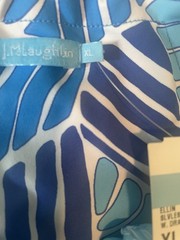 J.McLaughlin Sleeveless Leaf Print Halter Dress Drawstring Blue/White XL
