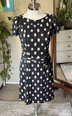 AB studio polka dot belted dress. Black and brown. Size L