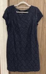 New York & Co. Womens Dark blue Lace Top Short Sleeve Round Neck Dress Size 10
