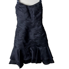 A. J. Bari Strapless Silk Black Ruched Baby Doll Ruffle Bottom Dress Size 6